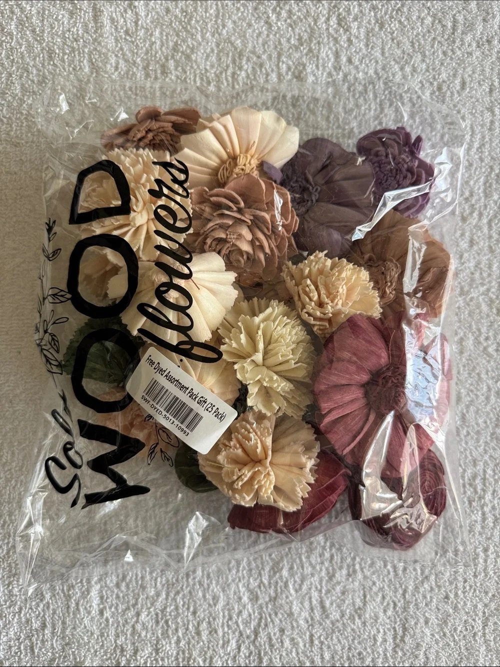 Sola Wood Flowers Decorative Assortment Cream, Brown & Burgundy Flowers 25 Pack